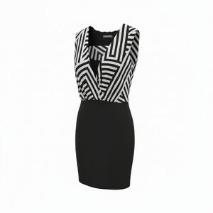 Suzy Shier Black and White Striped Dress With Strechty Material, Size Large